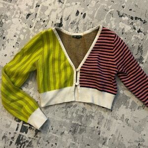 Color-Block Cropped Cardigan Sweater